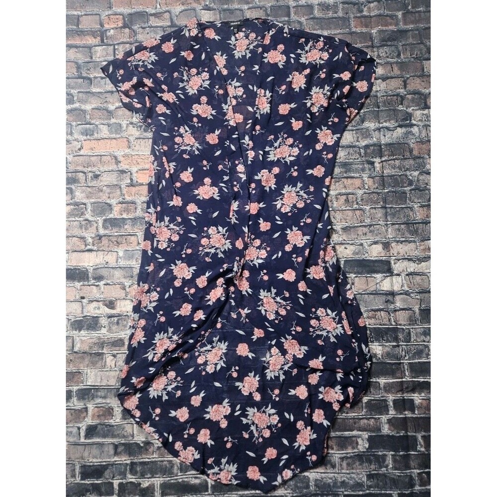 Torrid Kimono Navy Blue Floral Open Front Duster Size 1/2 1X/2X